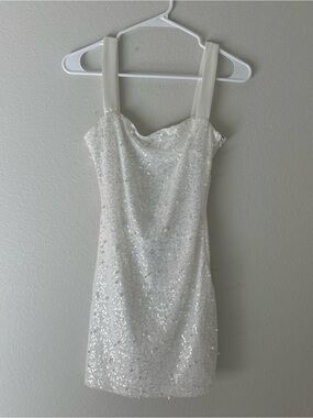 B Darlin Ivory Sequin Mini Dress with Wide Straps